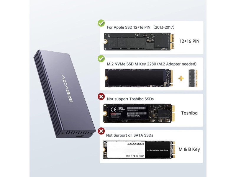 APPLE ACASIS USB-C 3.2 SSD ENCLOSURE 2013-2017 APPLE FLASH 12+16 PIN SSD AND M.2 NVME (MAC3W)