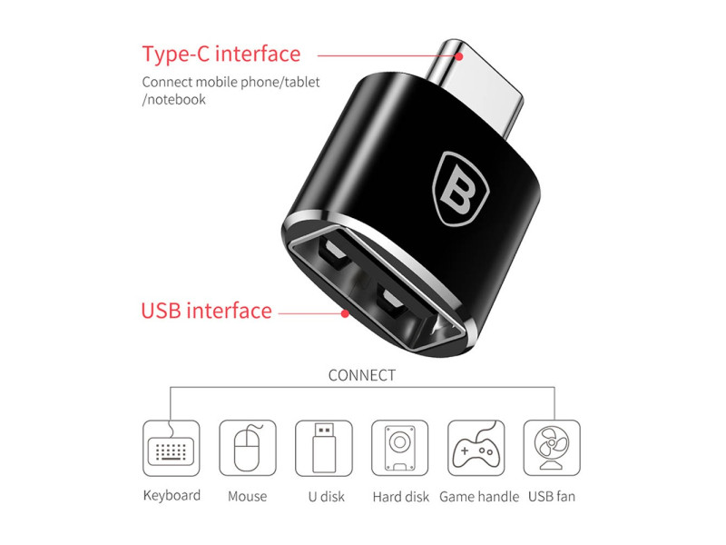 BASEUS MINI USB FEMALE TO TYPE-C MALE OTG ADAPTER CONVERTER