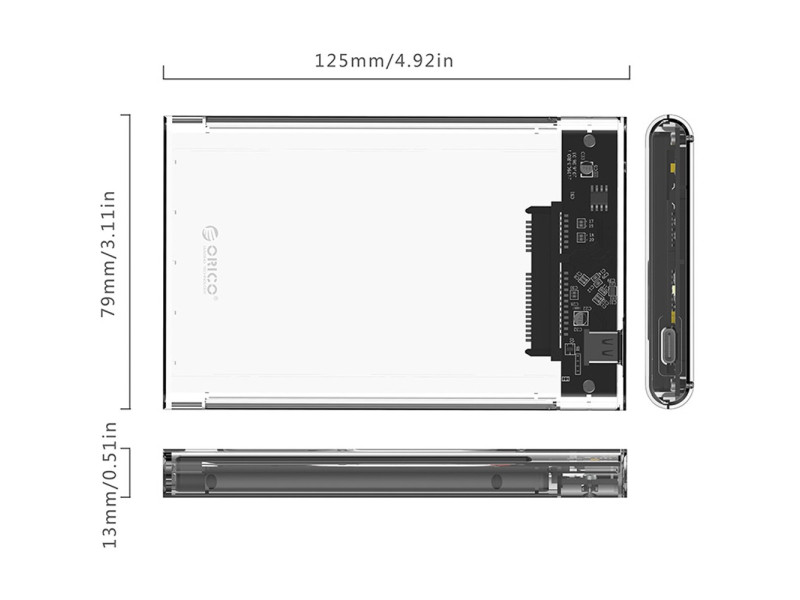 ORICO 2.5INCH TRANSPARENT TYPE C HARD DRIVE ENCLOSURE (2139C3-G2)