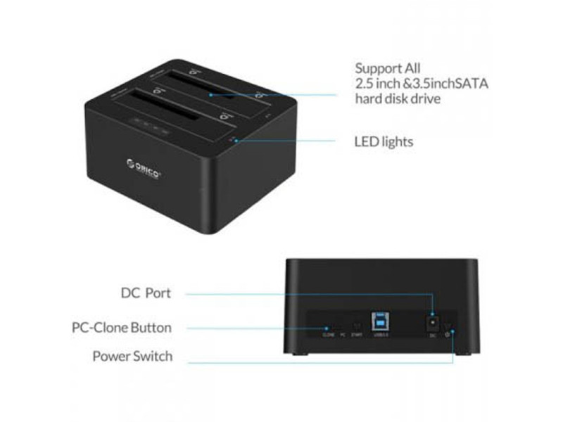 ORICO 6629SUS3 DUAL BAY 2.5/3.5INCH SATA USB 3.0 HDD ENCLOSURE WITH DOCKING STATION