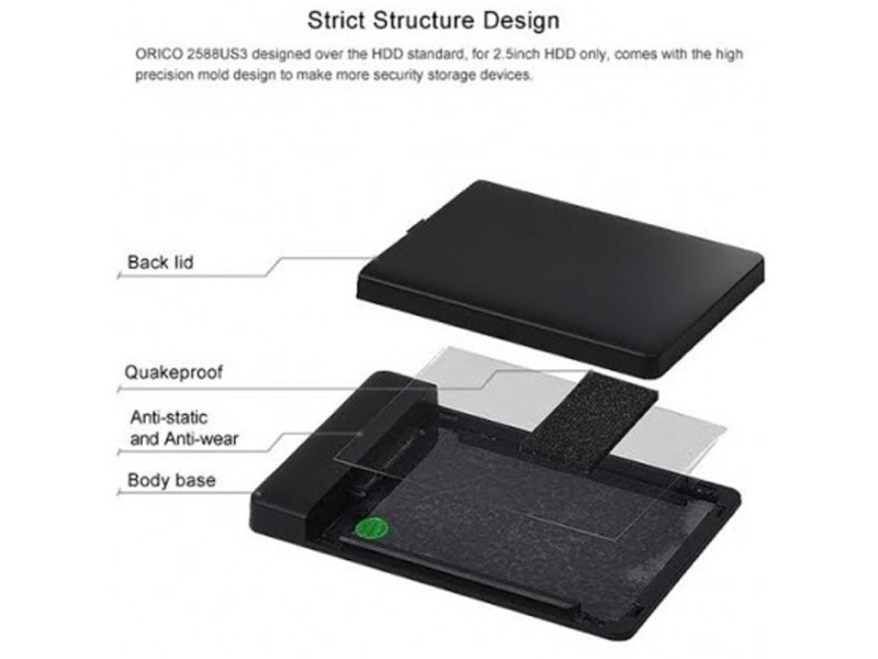 ORICO 2588US3 2.5INCH SATA HDD/SSD USB 3.0 ENCLOSURE BLACK