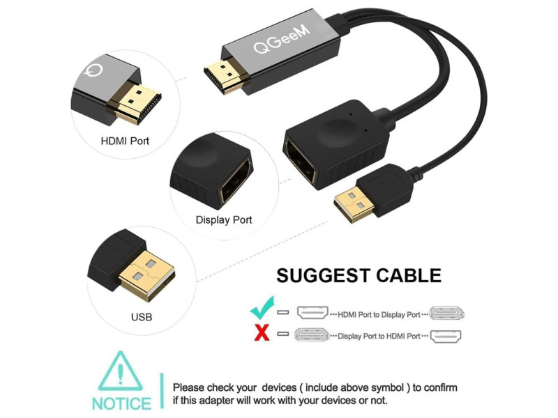 QGEEM HDMI TO DISPLAYPORT CONVERTER WITH USB POWER