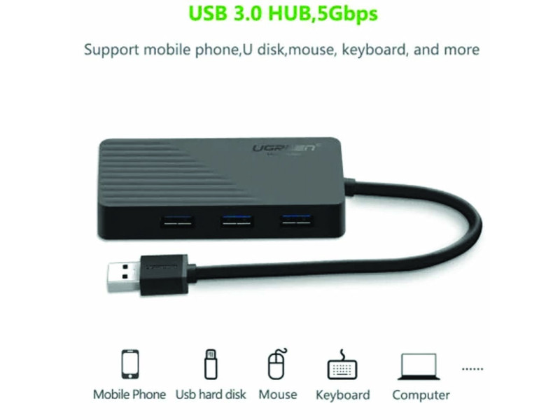 UGREEN 3PORT USB 2.0 HUB WITH EXTERNAL STEREO SOUND ADAPTER (30421)