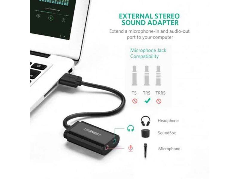 UGREEN USB 2.0 AUDIO ADAPTER EXTERNAL STEREO SOUND CARD (30724)