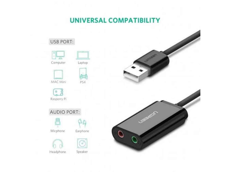 UGREEN USB 2.0 AUDIO ADAPTER EXTERNAL STEREO SOUND CARD (30724)