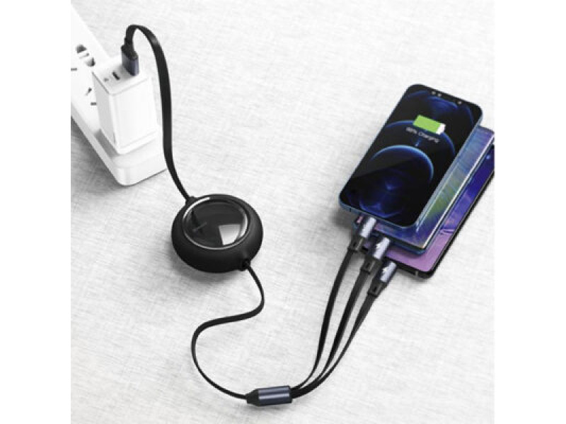 Baseus Bright Mirror One-for-three Retractable Data Cable USB to M+L+C 3.5A 1.2m Black