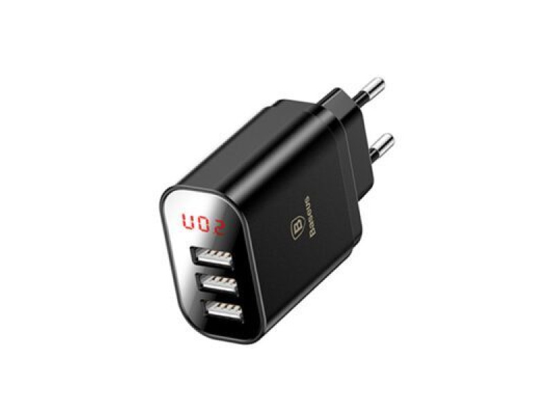 Baseus CCALL-BH01 CCALL-AH01 Mirror Lake Intelligent Digital Display 3USB Travel Charger 3.4A EU CN Black