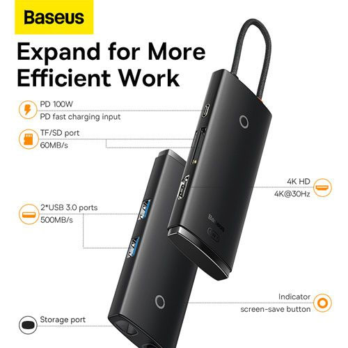 BASEUS LITE SERIES 6-IN-1 USB-C DOCKING STATION (WKQX050101)