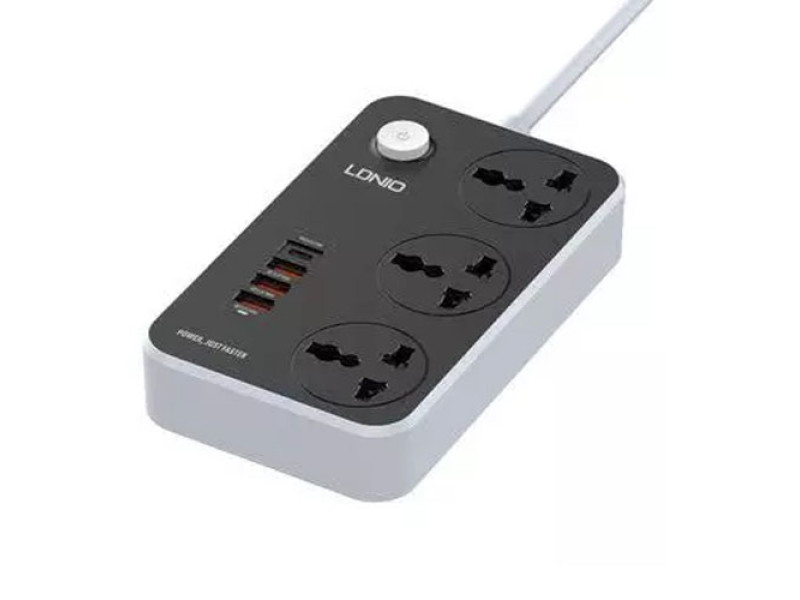 LDNIO SC3412 38W PD20W Power Strip With 3 Sockets & 3-Port QC3.0 USB Charger