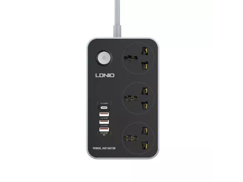 LDNIO SC3412 38W PD20W Power Strip With 3 Sockets & 3-Port QC3.0 USB Charger