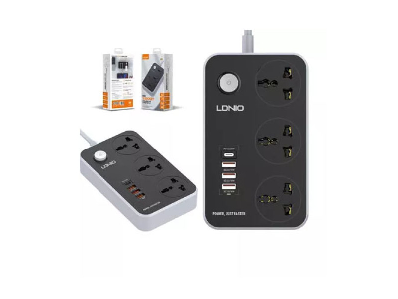 LDNIO SC3412 38W PD20W Power Strip With 3 Sockets & 3-Port QC3.0 USB Charger