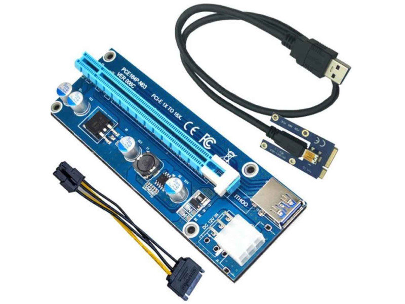 Mini PCI-E to PCI Express Extender Riser Card PCIE 1x to 16x Slot USB3.0 Data Cable SATA to 6Pin Power Supply for Bitcoin Mining